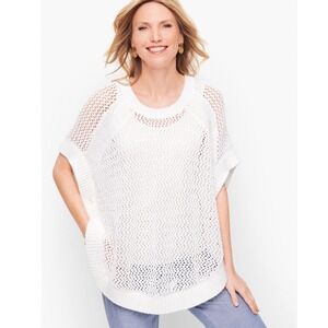 Talbots White Crochet Knit Poncho‎ Sweater Top XS Button Side